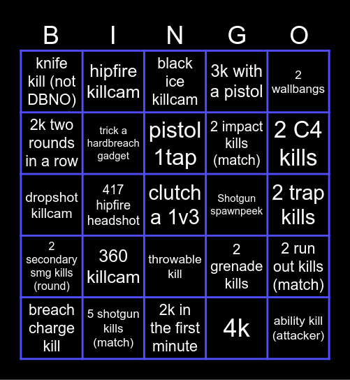 RAINBOW SIX: SIEGE Bingo Card