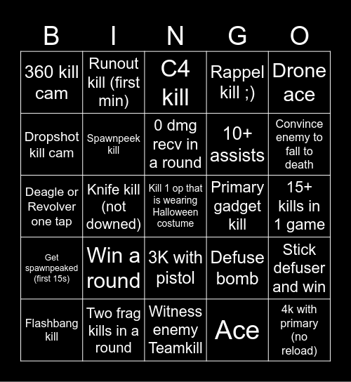 R6 Bingo Card