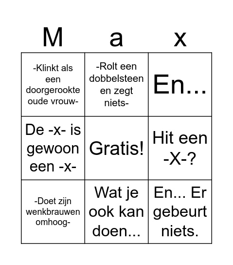 De DM Max Bingo Card