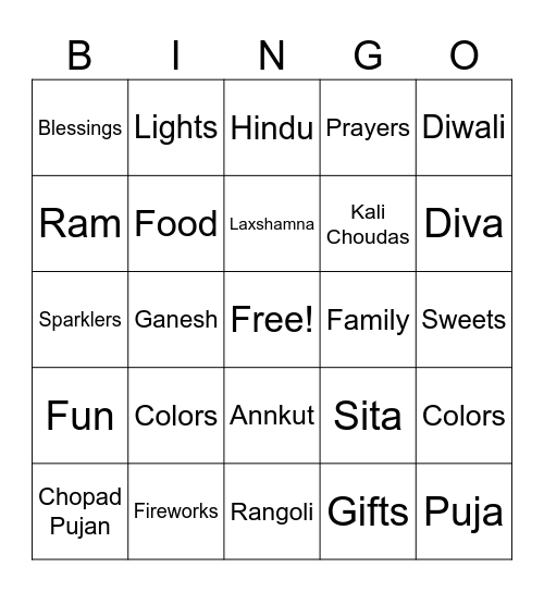 DIWALI BINGO Card