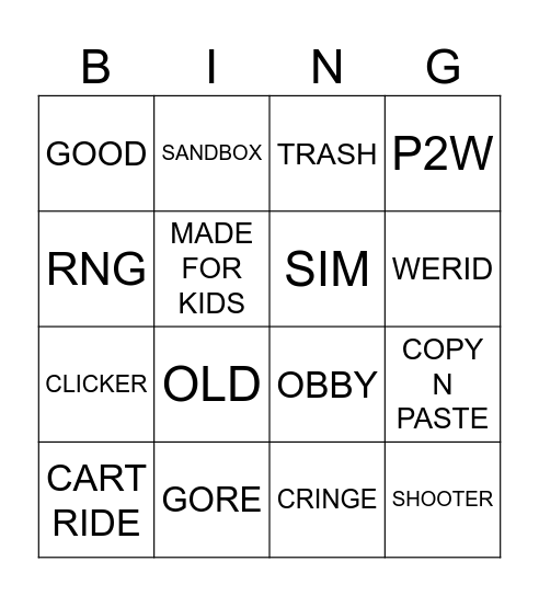 roadblocks bingo Card