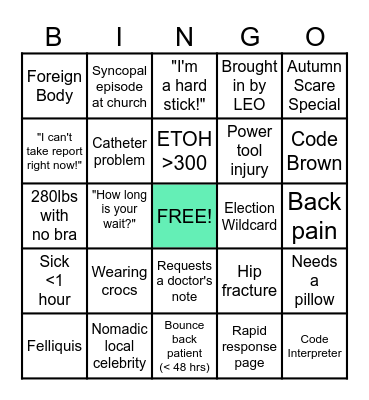 Sunday Funday ED Bingo Card