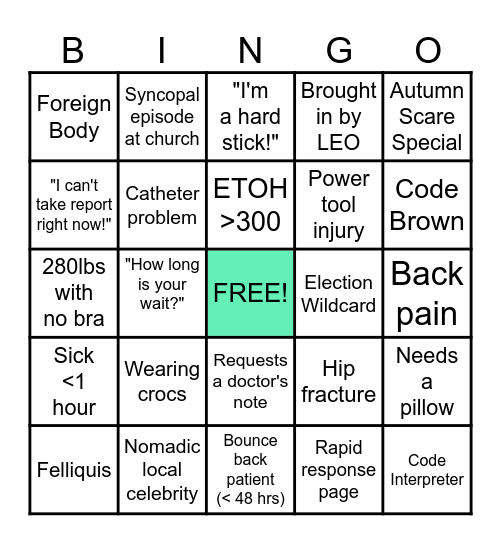 Sunday Funday ED Bingo Card