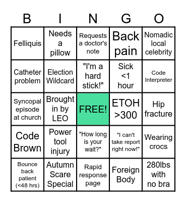 Sunday Funday ED Bingo Card