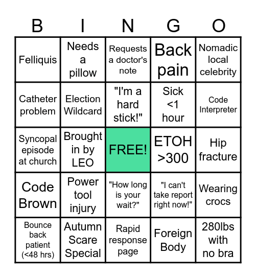 Sunday Funday ED Bingo Card