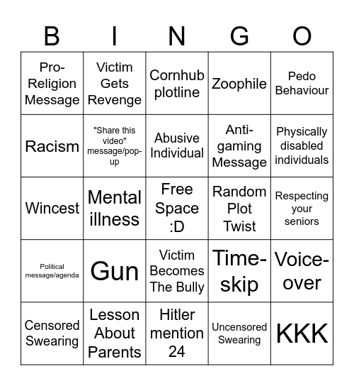 Seggs Bingo Card