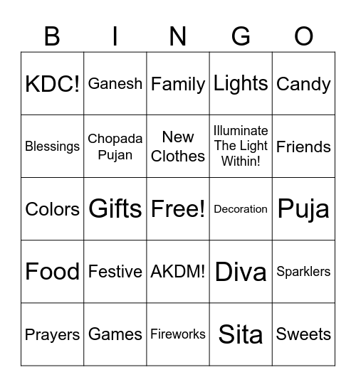 DIWALI BINGO Card