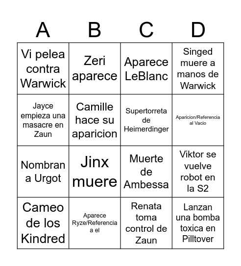 Arcane Bingo Card