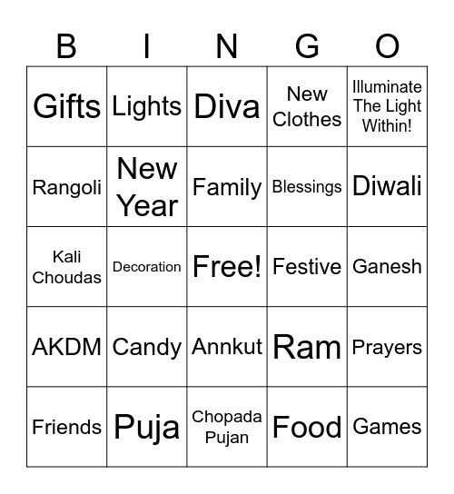 DIWALI BINGO Card