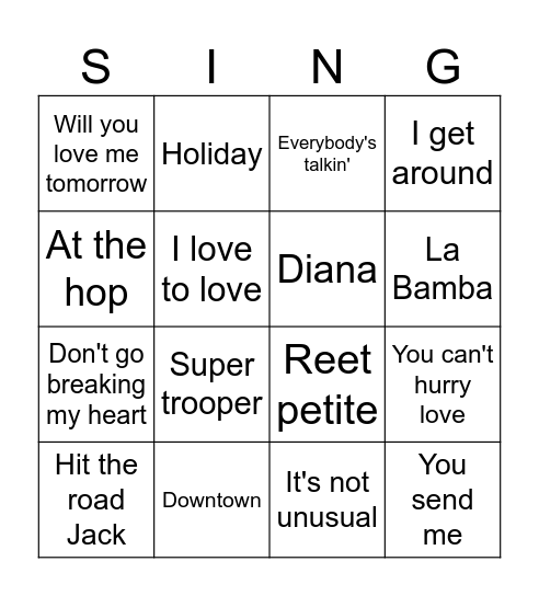Jukebox bingo 5-6-7-8 Bingo Card