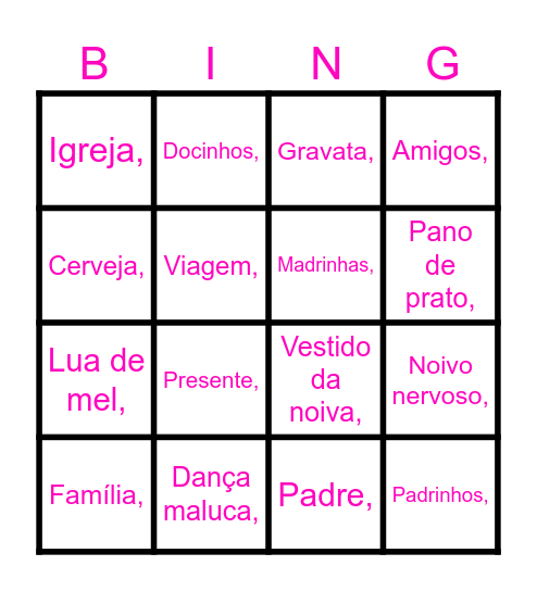 Chá de Panela Bingo Card