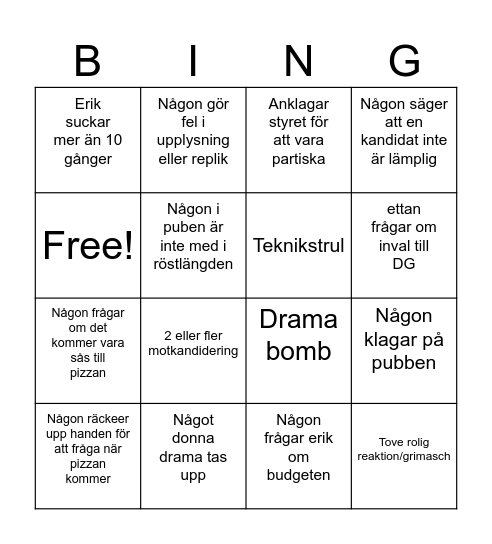 Höstmöte Bingo Card