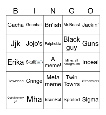 Meme challenge Bingo Card