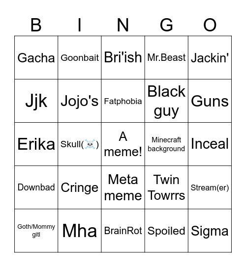 Meme challenge Bingo Card