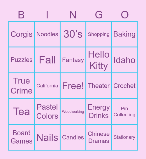 NIKA’S Bingo Card