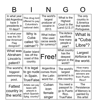 Spanish Website Scavenger Hunt Bingo Card