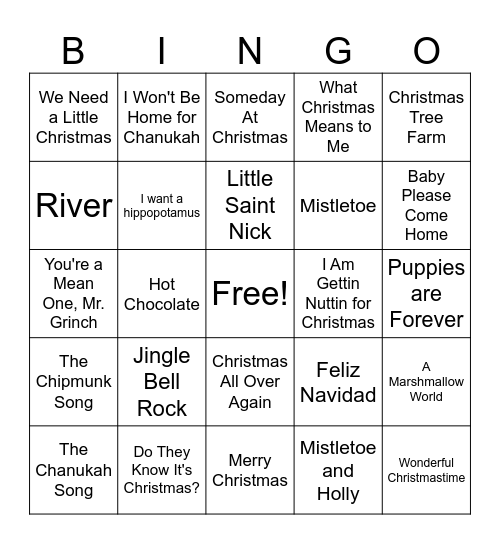 Stocking stuffer Bingo Card