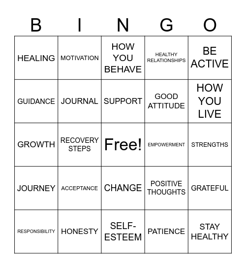 RECOVERY Bingo Card