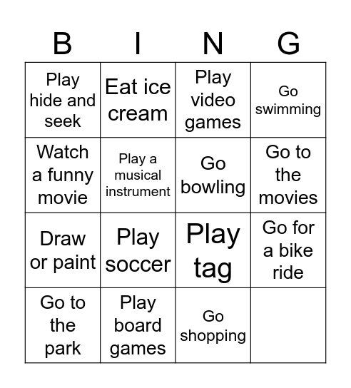 Weekend Match Bingo Card