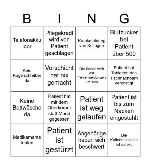 Pflege Bingo Card