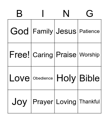 Prayer Bingo Card