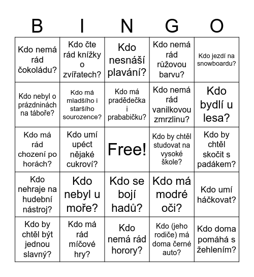 Naše třída Bingo Card