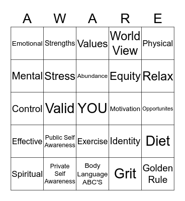 SELF-AWARENESS Bingo Card