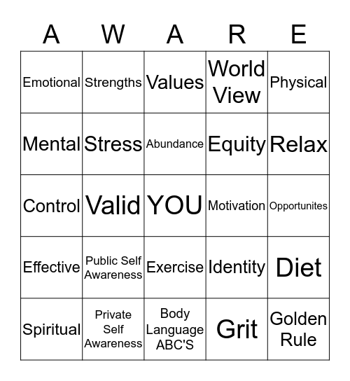 SELF-AWARENESS Bingo Card