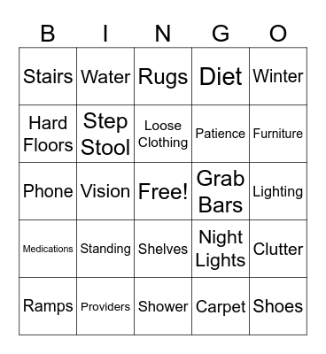 Falls Prevention Bingo Card