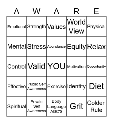 SELF-AWARENESS Bingo Card