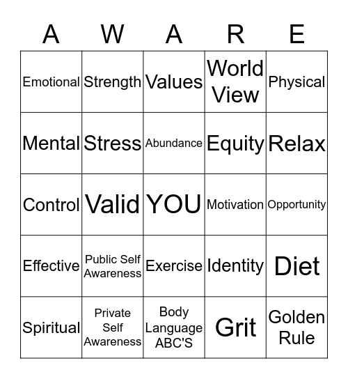 SELF-AWARENESS Bingo Card