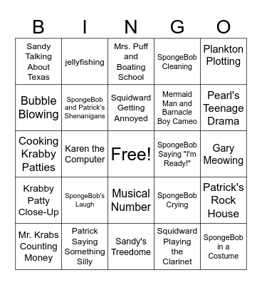 spongebob bingo Card