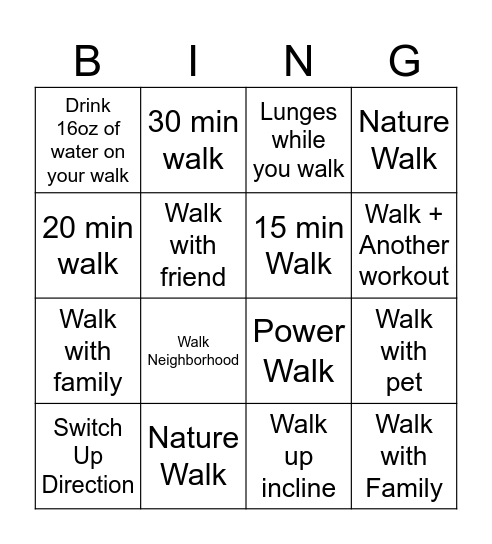 Walking Bingo Card