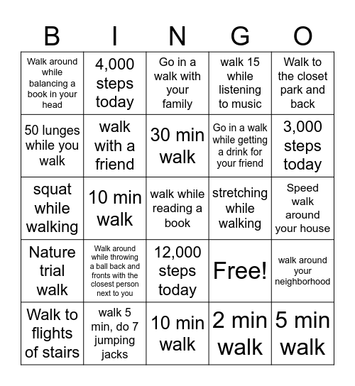 Walking Challenge Bingo Card