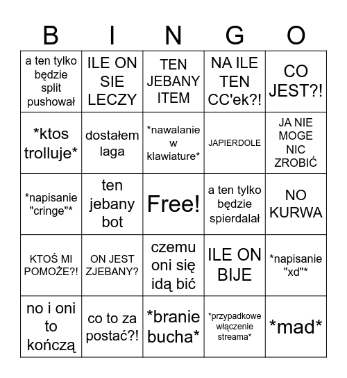 granie w lige Bingo Card