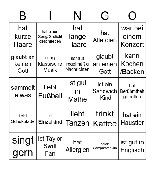 Kennenlern-BINGO Card