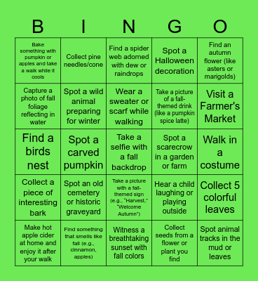 Fall Walking Bingo Card
