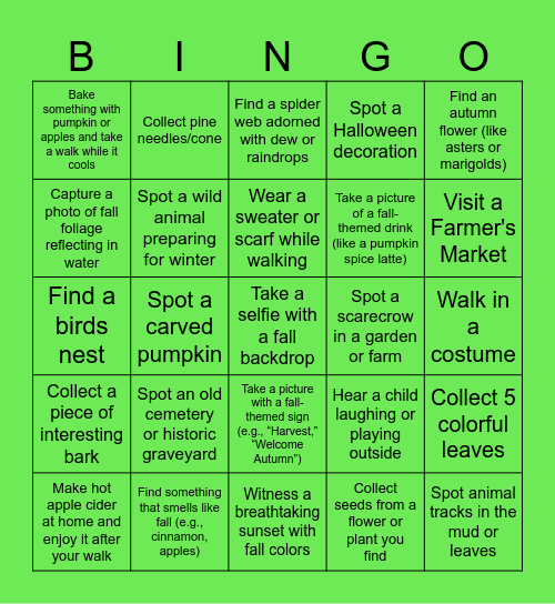 Fall Walking Bingo Card