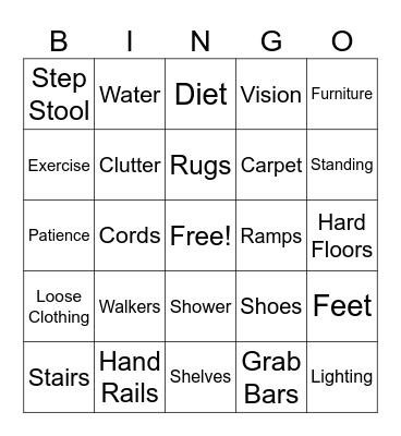 Falls Prevention Bingo Card