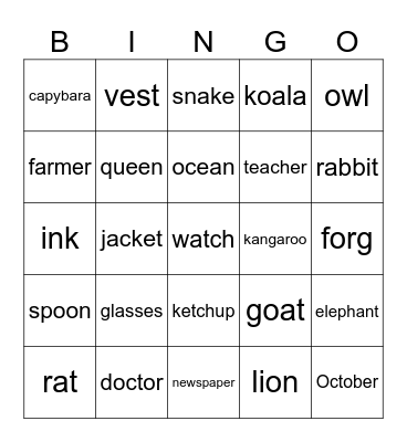 Untitled Bingo Card