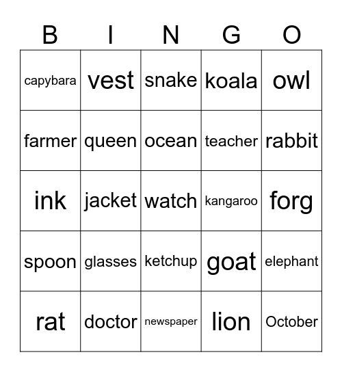 Untitled Bingo Card