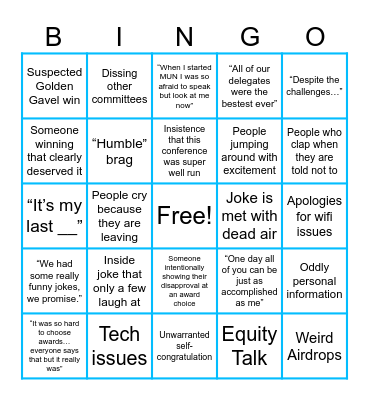 MUN Closing Ceremonies Bingo Card
