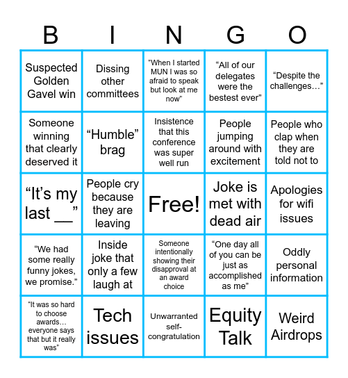 MUN Closing Ceremonies Bingo Card