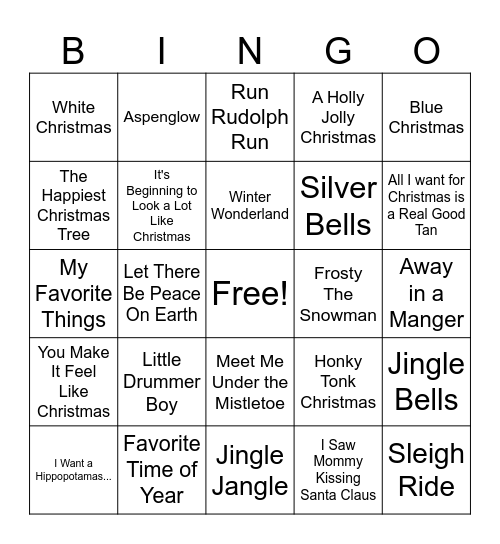Classic/Country Christmas Bingo Card