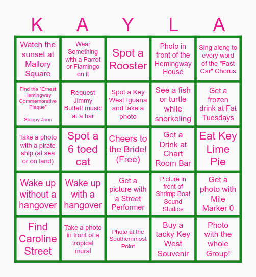 KEY WEST SCAVENGER HUNT Bingo Card