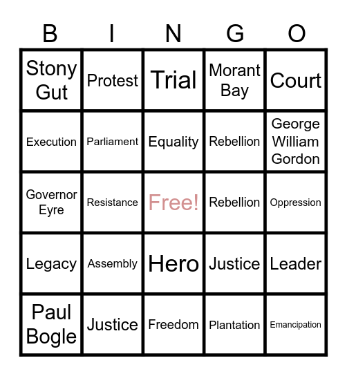 Events In Jamaica's History Bingo Card