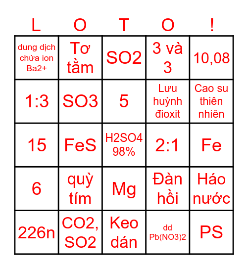 Lô tô Hóa học Bingo Card