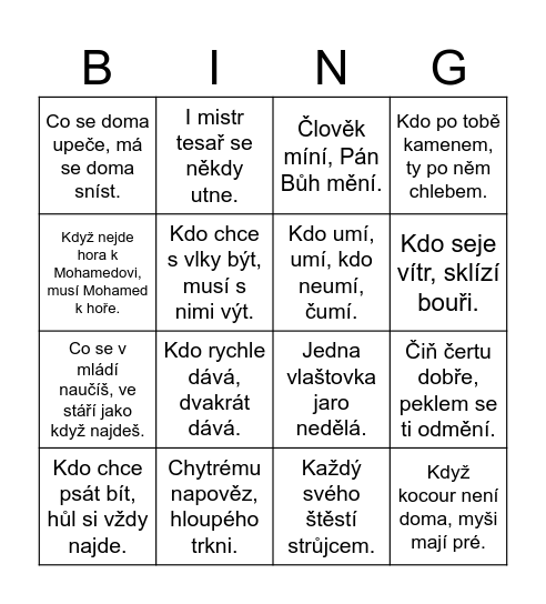 Frazémy 1-16 Bingo Card