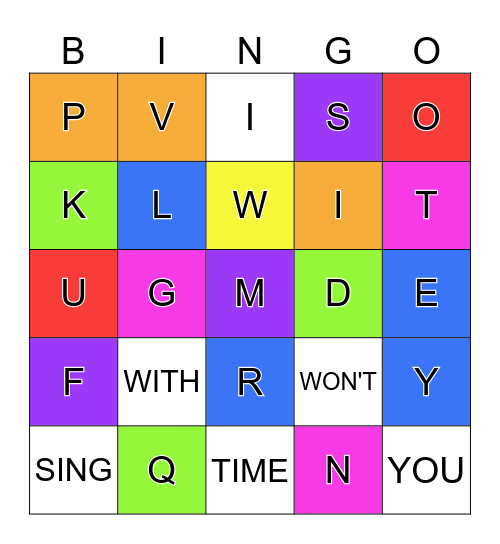 Alphabetical Order Bingo Card