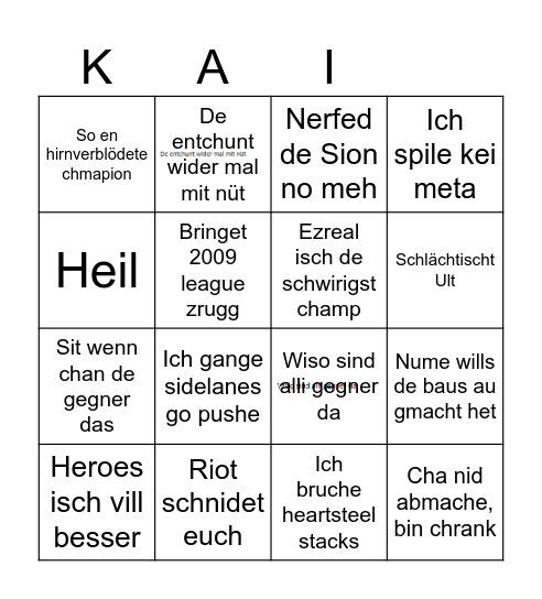 Kai Bingo Card